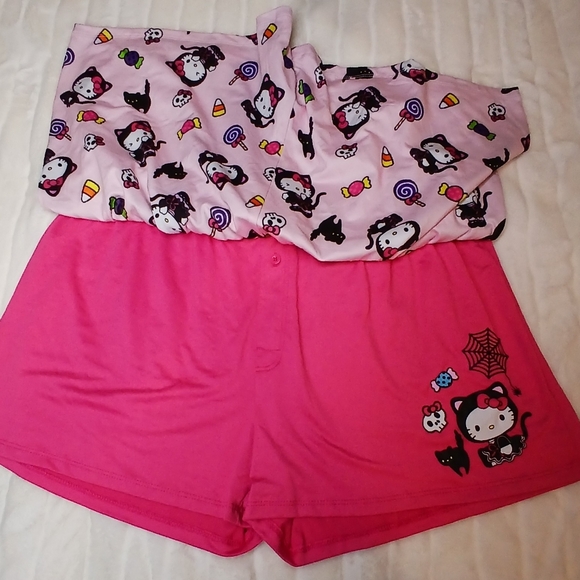 Hello Kitty Halloween 2-Pack Sleep Shorts 🎃 Pink & Black Cat Print | Size XL | - Picture 3 of 8
